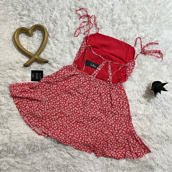 NWT LULUS Daisy About You Red Floral Print Tie-Strap Mini Dress - Picture 8 of 10